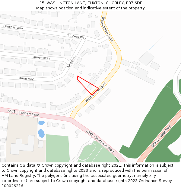 15, WASHINGTON LANE, EUXTON, CHORLEY, PR7 6DE: Location map and indicative extent of plot