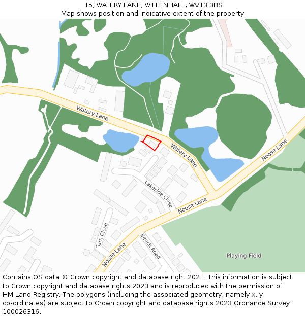 15, WATERY LANE, WILLENHALL, WV13 3BS: Location map and indicative extent of plot