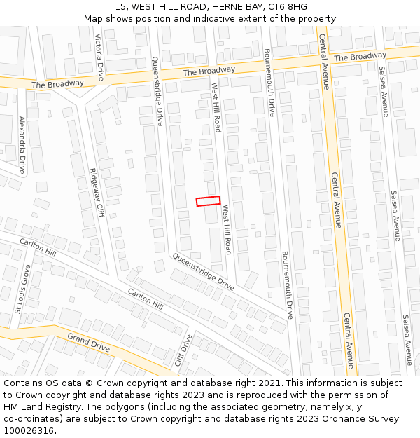 15, WEST HILL ROAD, HERNE BAY, CT6 8HG: Location map and indicative extent of plot