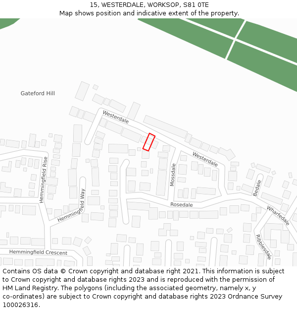 15, WESTERDALE, WORKSOP, S81 0TE: Location map and indicative extent of plot