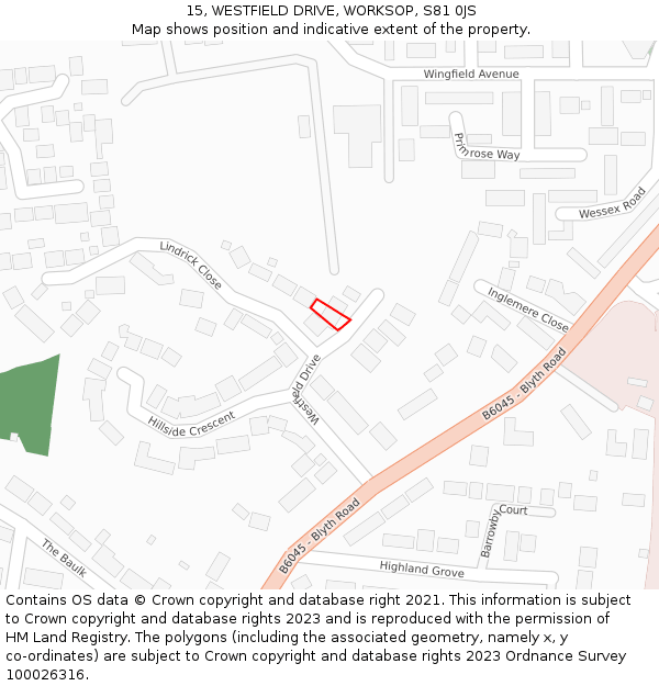 15, WESTFIELD DRIVE, WORKSOP, S81 0JS: Location map and indicative extent of plot