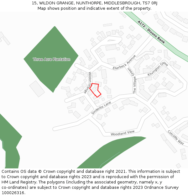 15, WILDON GRANGE, NUNTHORPE, MIDDLESBROUGH, TS7 0RJ: Location map and indicative extent of plot