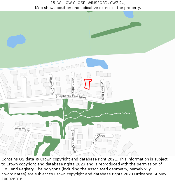 15, WILLOW CLOSE, WINSFORD, CW7 2UJ: Location map and indicative extent of plot