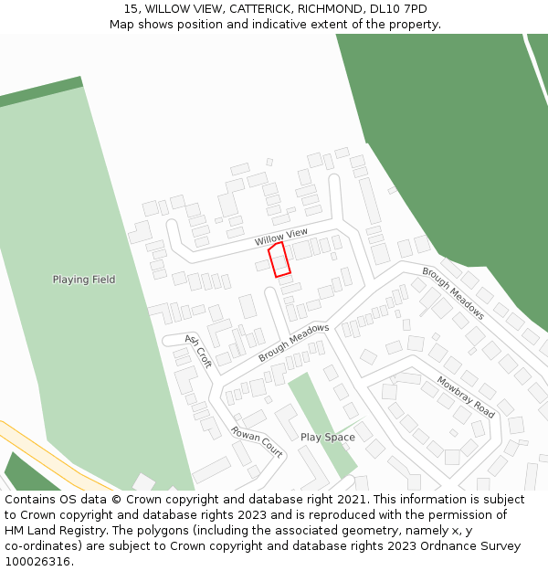 15, WILLOW VIEW, CATTERICK, RICHMOND, DL10 7PD: Location map and indicative extent of plot