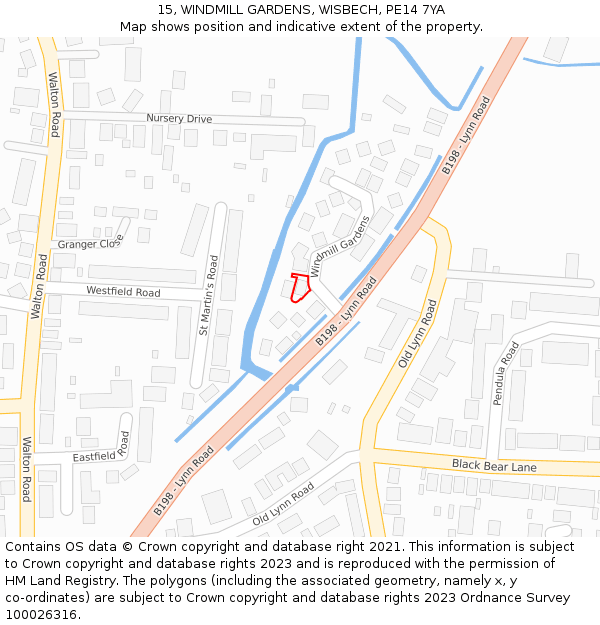 15, WINDMILL GARDENS, WISBECH, PE14 7YA: Location map and indicative extent of plot