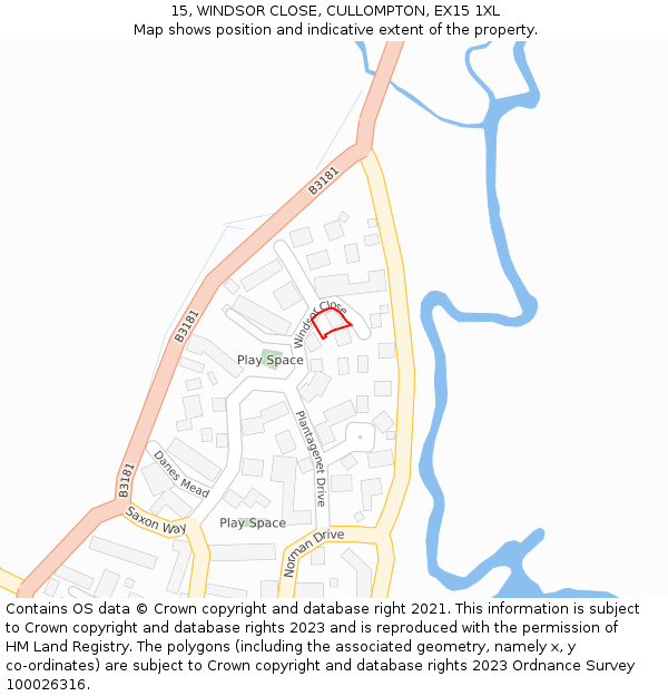 15, WINDSOR CLOSE, CULLOMPTON, EX15 1XL: Location map and indicative extent of plot