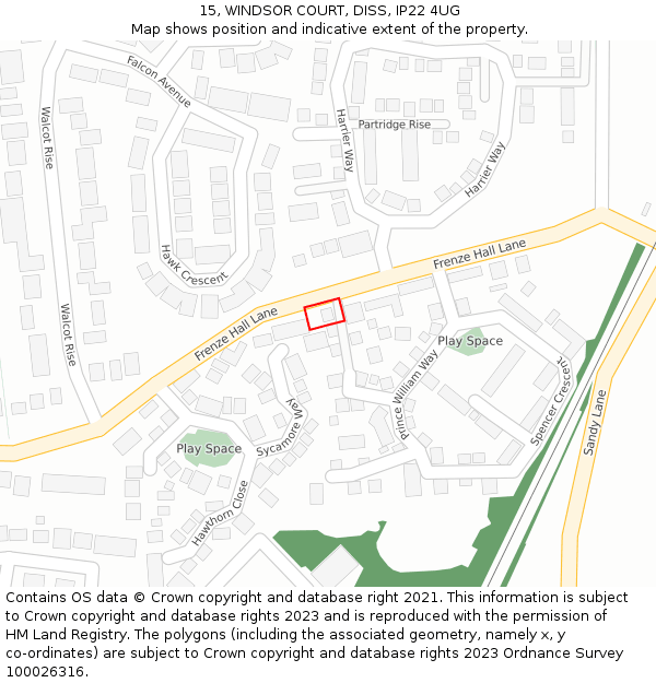 15, WINDSOR COURT, DISS, IP22 4UG: Location map and indicative extent of plot