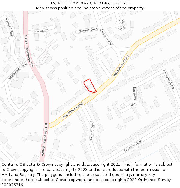 15, WOODHAM ROAD, WOKING, GU21 4DL: Location map and indicative extent of plot