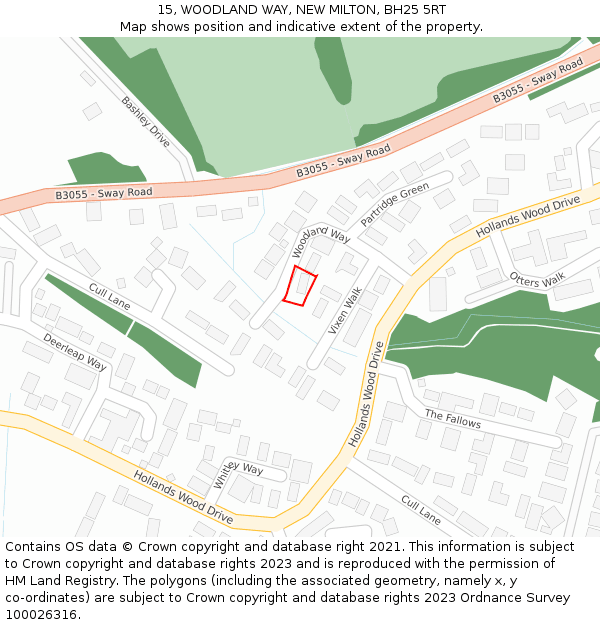 15, WOODLAND WAY, NEW MILTON, BH25 5RT: Location map and indicative extent of plot