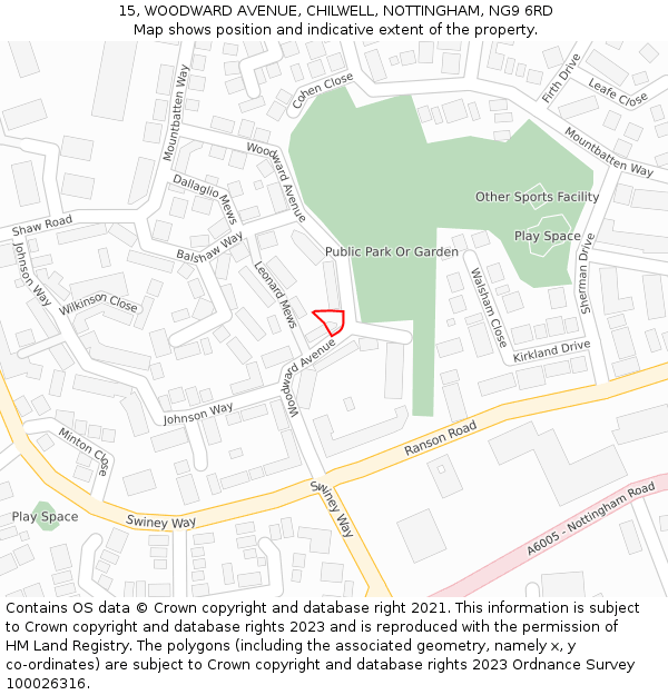 15, WOODWARD AVENUE, CHILWELL, NOTTINGHAM, NG9 6RD: Location map and indicative extent of plot