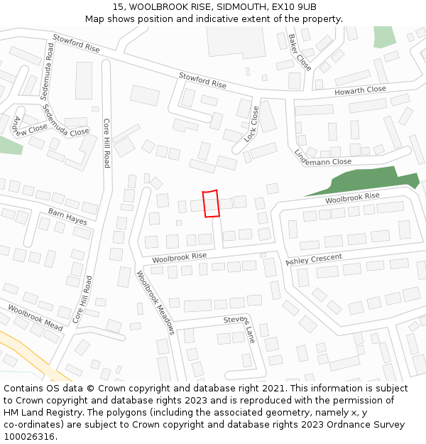 15, WOOLBROOK RISE, SIDMOUTH, EX10 9UB: Location map and indicative extent of plot