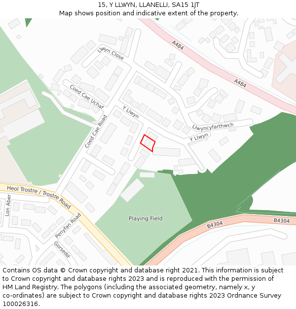 15, Y LLWYN, LLANELLI, SA15 1JT: Location map and indicative extent of plot