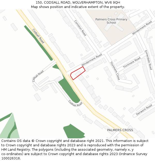 150, CODSALL ROAD, WOLVERHAMPTON, WV6 9QH: Location map and indicative extent of plot