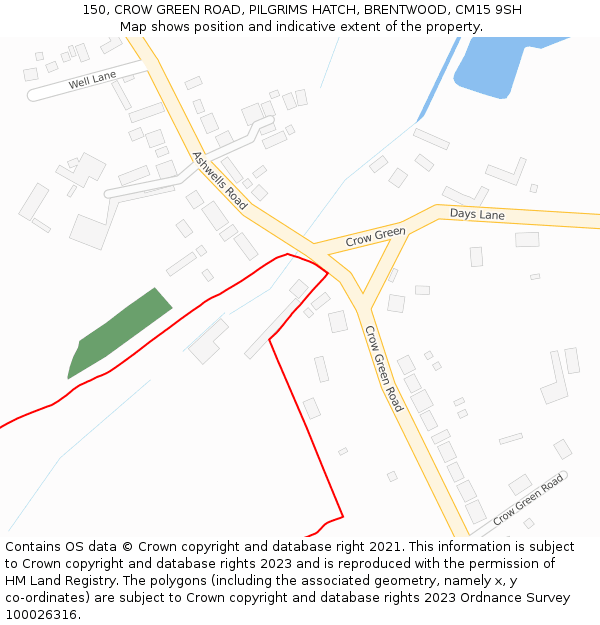 150, CROW GREEN ROAD, PILGRIMS HATCH, BRENTWOOD, CM15 9SH: Location map and indicative extent of plot