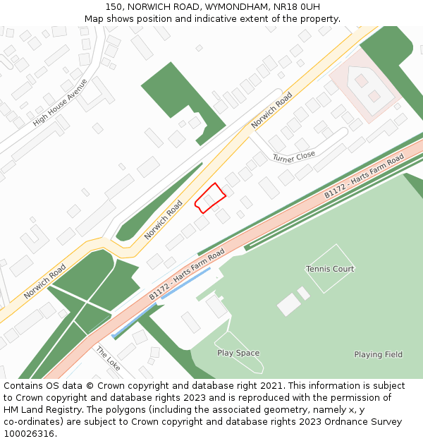 150, NORWICH ROAD, WYMONDHAM, NR18 0UH: Location map and indicative extent of plot