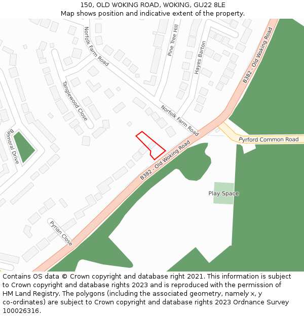 150, OLD WOKING ROAD, WOKING, GU22 8LE: Location map and indicative extent of plot