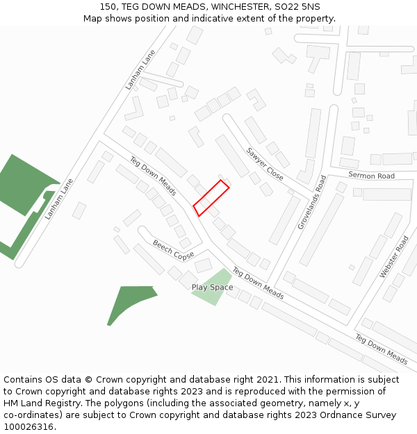 150, TEG DOWN MEADS, WINCHESTER, SO22 5NS: Location map and indicative extent of plot