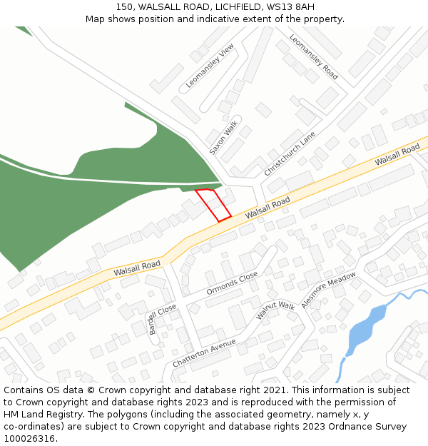 150, WALSALL ROAD, LICHFIELD, WS13 8AH: Location map and indicative extent of plot