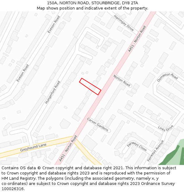 150A, NORTON ROAD, STOURBRIDGE, DY8 2TA: Location map and indicative extent of plot