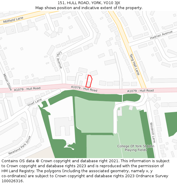 151, HULL ROAD, YORK, YO10 3JX: Location map and indicative extent of plot