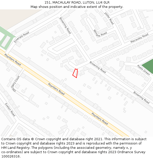 151, MACAULAY ROAD, LUTON, LU4 0LR: Location map and indicative extent of plot