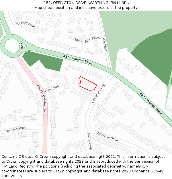151, OFFINGTON DRIVE, WORTHING, BN14 9PU: Location map and indicative extent of plot