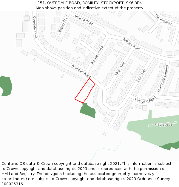 151, OVERDALE ROAD, ROMILEY, STOCKPORT, SK6 3EN: Location map and indicative extent of plot