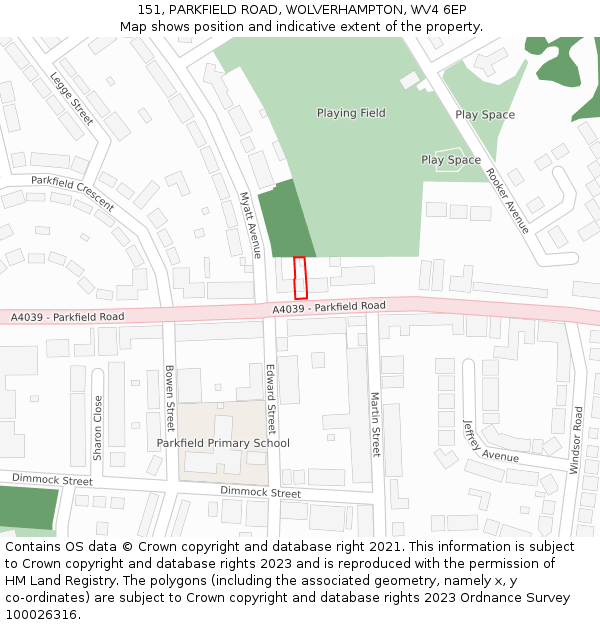 151, PARKFIELD ROAD, WOLVERHAMPTON, WV4 6EP: Location map and indicative extent of plot