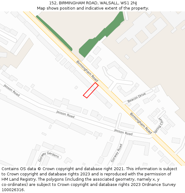 152, BIRMINGHAM ROAD, WALSALL, WS1 2NJ: Location map and indicative extent of plot