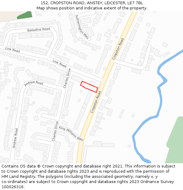 152, CROPSTON ROAD, ANSTEY, LEICESTER, LE7 7BL: Location map and indicative extent of plot