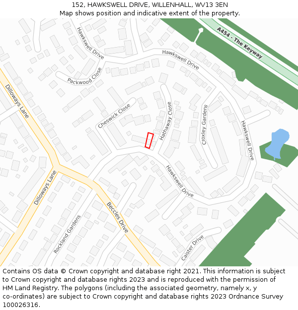 152, HAWKSWELL DRIVE, WILLENHALL, WV13 3EN: Location map and indicative extent of plot