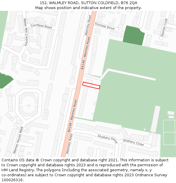 152, WALMLEY ROAD, SUTTON COLDFIELD, B76 2QA: Location map and indicative extent of plot
