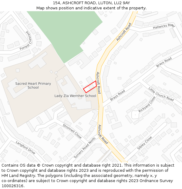 154, ASHCROFT ROAD, LUTON, LU2 9AY: Location map and indicative extent of plot