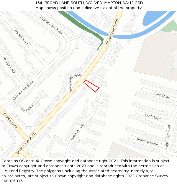 154, BROAD LANE SOUTH, WOLVERHAMPTON, WV11 3SD: Location map and indicative extent of plot