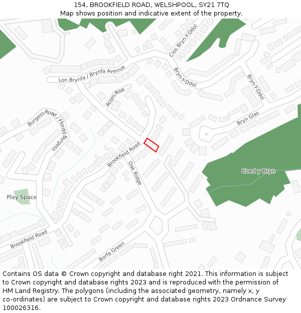 154, BROOKFIELD ROAD, WELSHPOOL, SY21 7TQ: Location map and indicative extent of plot