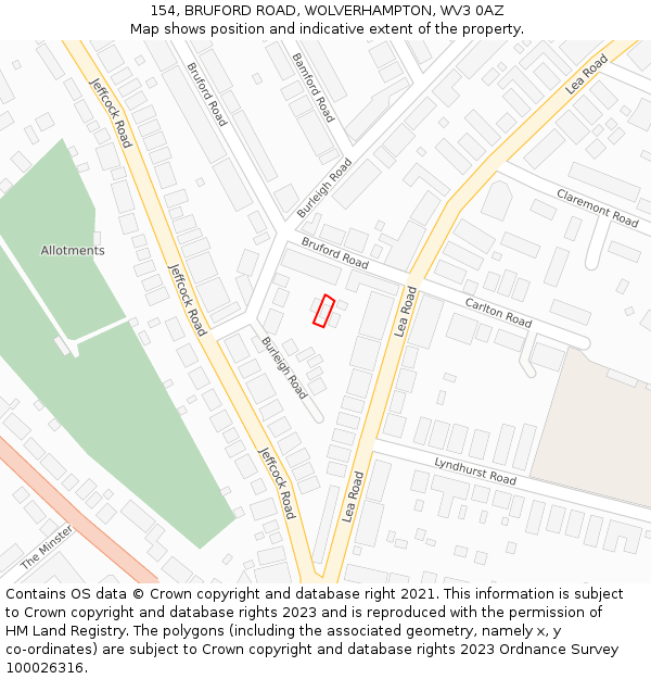 154, BRUFORD ROAD, WOLVERHAMPTON, WV3 0AZ: Location map and indicative extent of plot