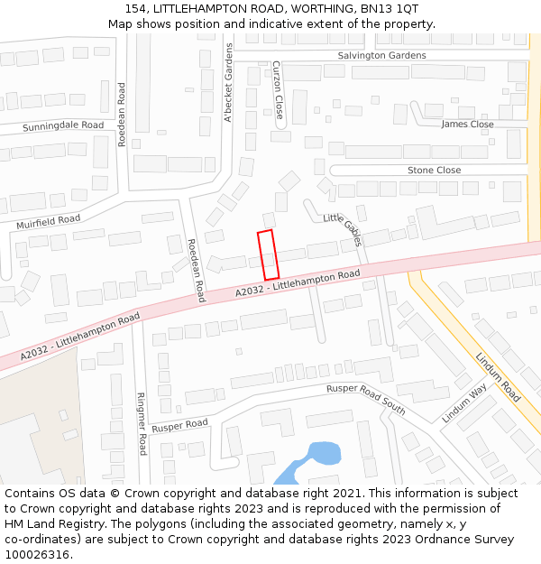 154, LITTLEHAMPTON ROAD, WORTHING, BN13 1QT: Location map and indicative extent of plot