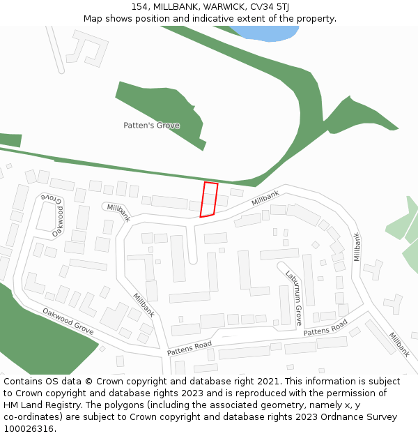 154, MILLBANK, WARWICK, CV34 5TJ: Location map and indicative extent of plot