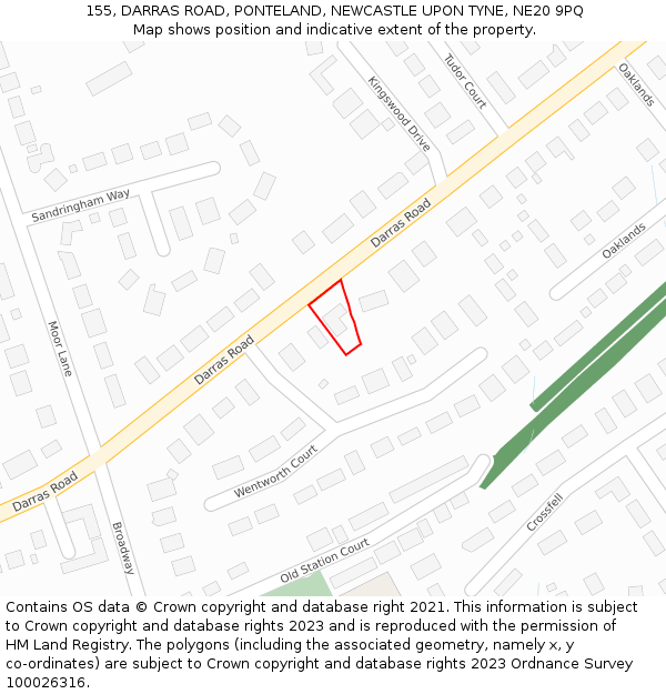 155, DARRAS ROAD, PONTELAND, NEWCASTLE UPON TYNE, NE20 9PQ: Location map and indicative extent of plot