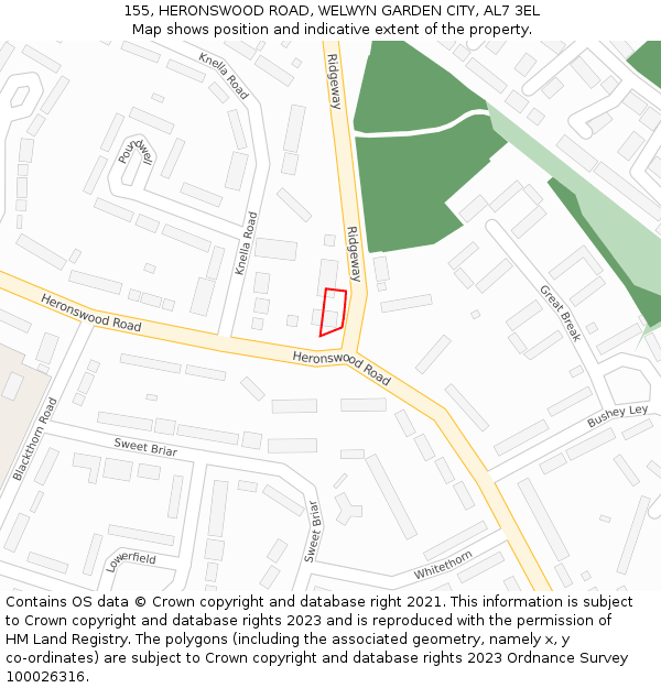 155, HERONSWOOD ROAD, WELWYN GARDEN CITY, AL7 3EL: Location map and indicative extent of plot