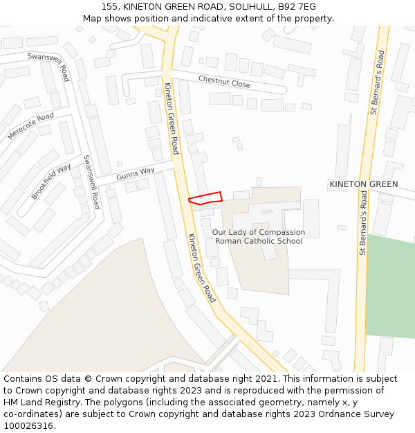 155, KINETON GREEN ROAD, SOLIHULL, B92 7EG: Location map and indicative extent of plot
