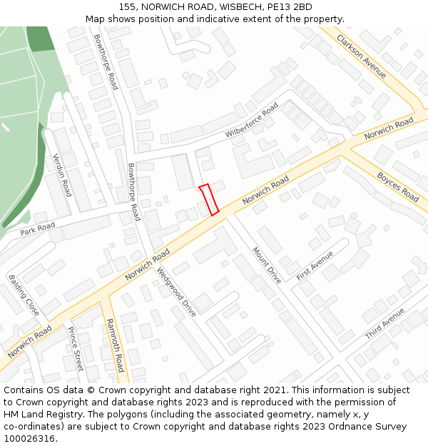 155, NORWICH ROAD, WISBECH, PE13 2BD: Location map and indicative extent of plot