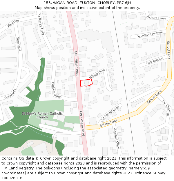 155, WIGAN ROAD, EUXTON, CHORLEY, PR7 6JH: Location map and indicative extent of plot