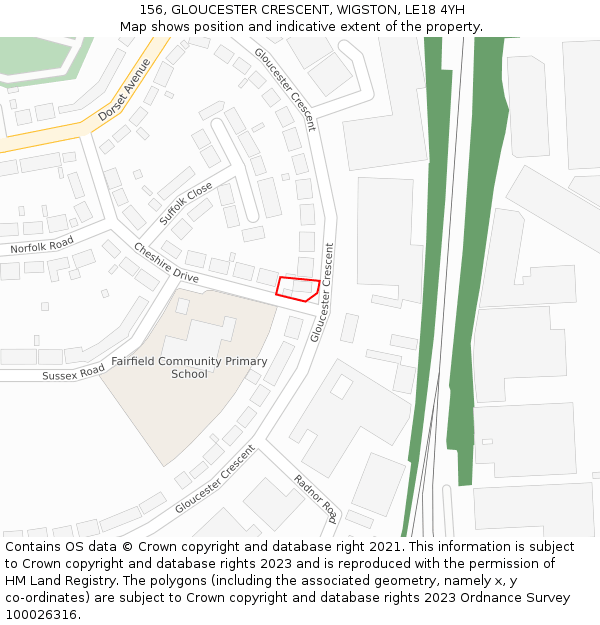 156, GLOUCESTER CRESCENT, WIGSTON, LE18 4YH: Location map and indicative extent of plot