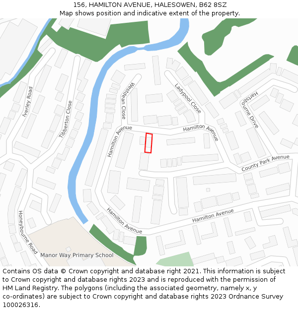 156, HAMILTON AVENUE, HALESOWEN, B62 8SZ: Location map and indicative extent of plot