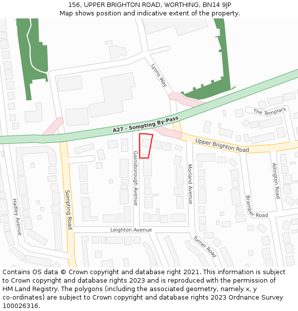 156, UPPER BRIGHTON ROAD, WORTHING, BN14 9JP: Location map and indicative extent of plot