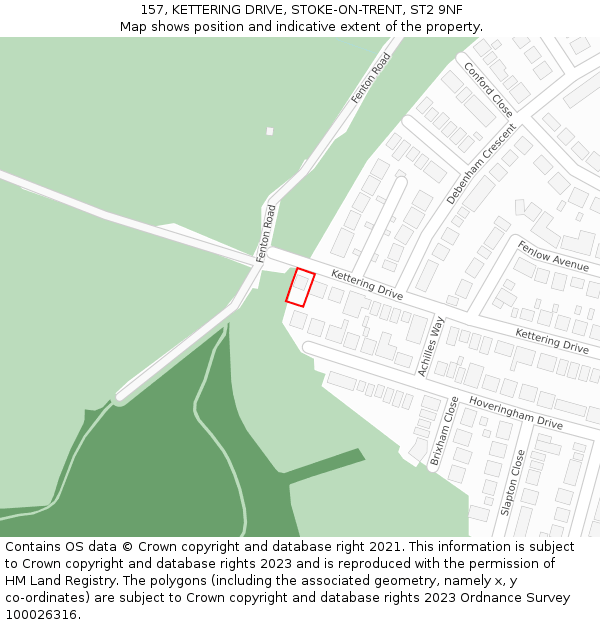 157, KETTERING DRIVE, STOKE-ON-TRENT, ST2 9NF: Location map and indicative extent of plot
