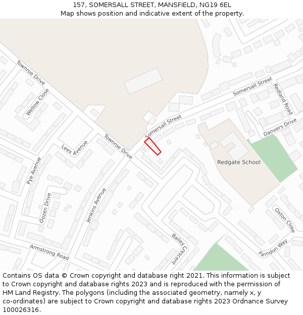 157, SOMERSALL STREET, MANSFIELD, NG19 6EL: Location map and indicative extent of plot