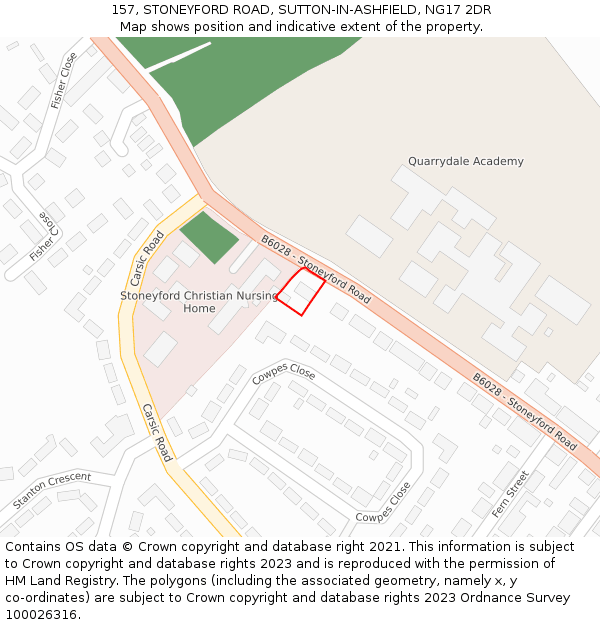 157, STONEYFORD ROAD, SUTTON-IN-ASHFIELD, NG17 2DR: Location map and indicative extent of plot