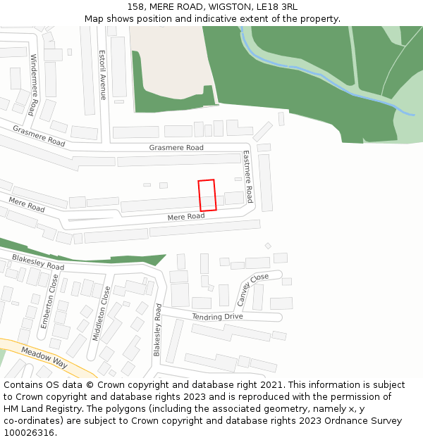 158, MERE ROAD, WIGSTON, LE18 3RL: Location map and indicative extent of plot